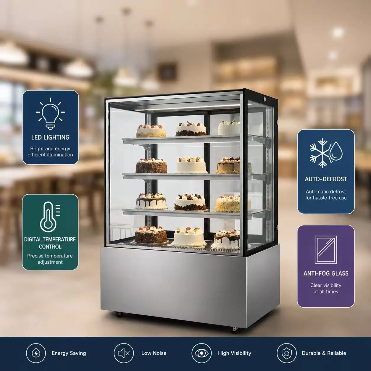 Commercial 12-Door Glass Bakery Display Cabinet, Ambient Cake Bread Dessert Showcase With LED Light view 6
