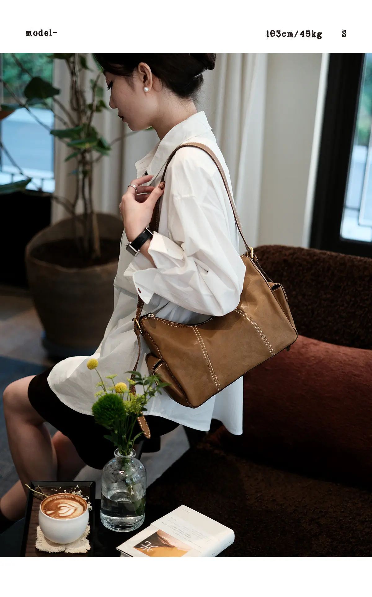 Vintage-Organizer, handgefertigt, hochwertige Damen-Umhängetasche aus echtem Leder, lässige Mode, luxuriöse, weiche Umhängetasche aus Kuhleder. – Detail 3