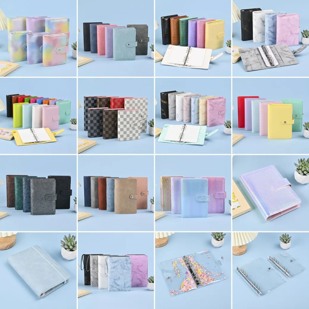 A7 Macaron Color 6 Ring Binder PU Clip-on Notebook Leather Loose Leaf Notebook Cover Notebooks Journal Kawaii Stationery