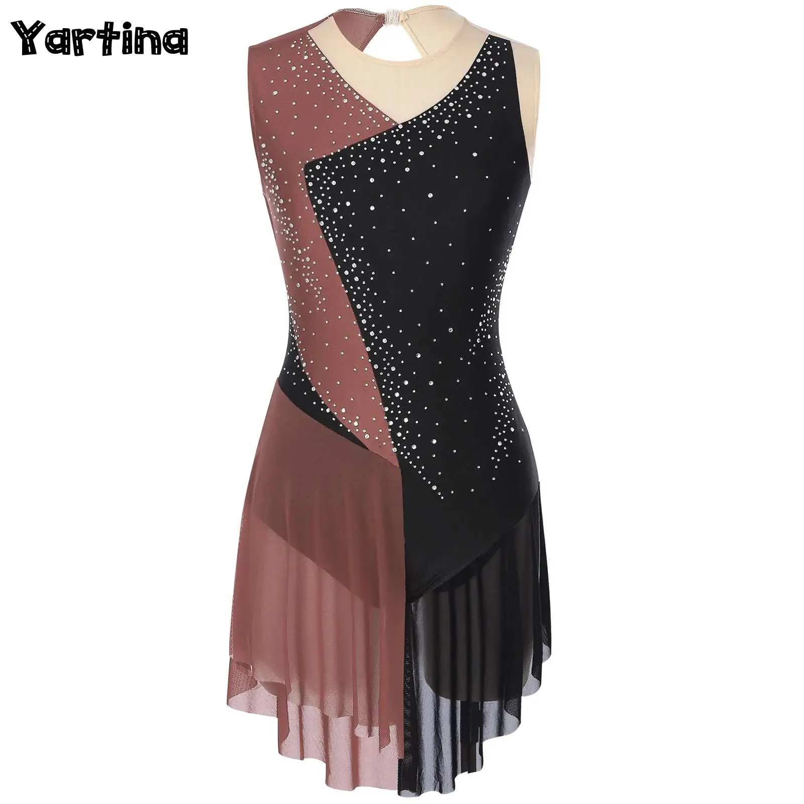 

Womens Gymnastics Figure Skating Ballet Jersey Lyrical Dance Dress Costume Sparkly Rhinestones Bodysuit Mesh Skirted Unitard