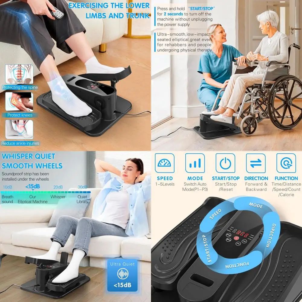 

Seated Electric Elliptical Pedal Exerciser - Compact, Quiet, Portable, with Remote for Home Use