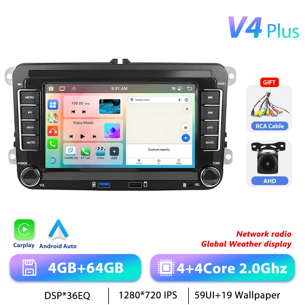 Podofo 7 "9" CarPlay Android Autoradio Voor Volkswagen VW Golf Passat JETTA Skoda SEAT Auto Intelligent Systeem 2din GPS Autoradio