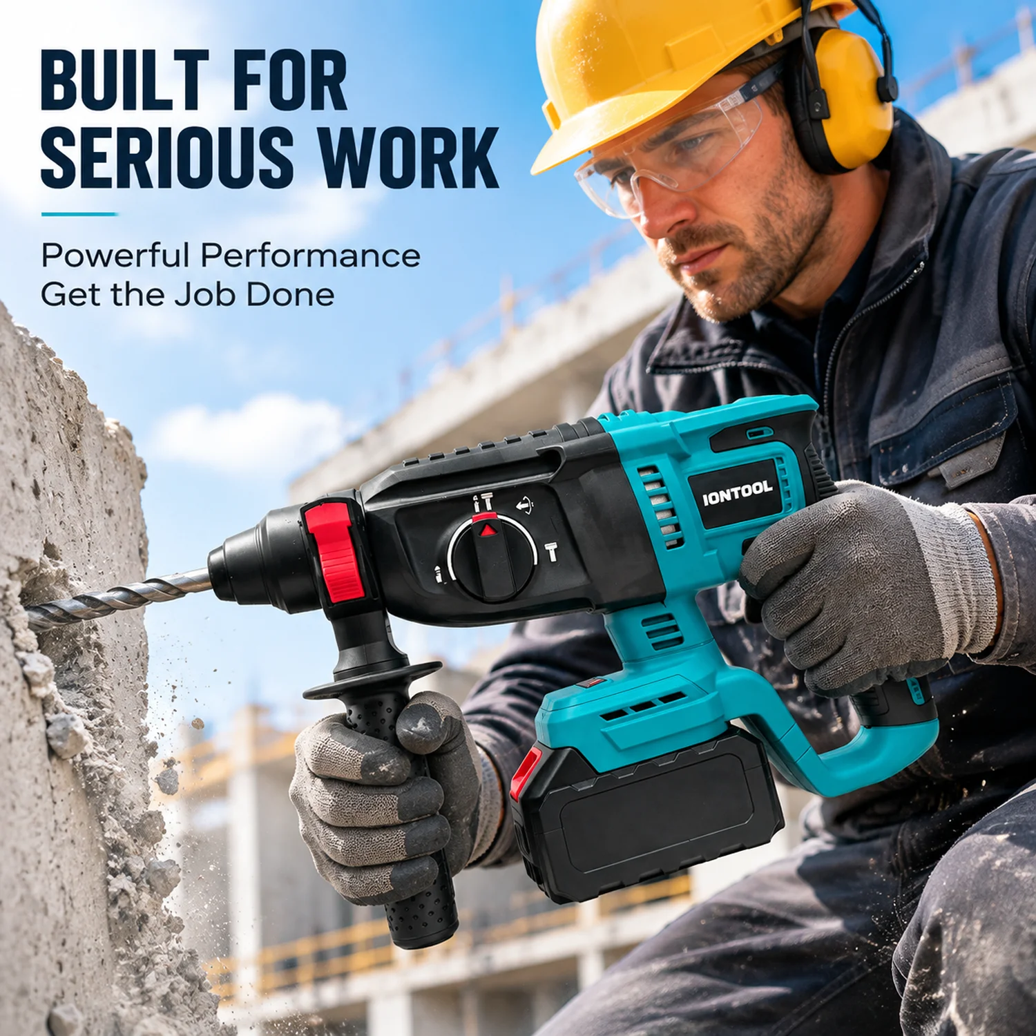 IONTOOL Cordless Brushless Rotary Hammer 1800RPM 4550BPM 26mm For 18V Battery Brick Concrete Renovation Drilling Tool