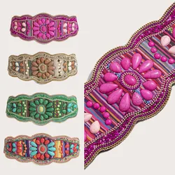 All hand-made colorful turquoise beaded waist belt Bohemian national style elastic buckle belt fashion women dress accessories