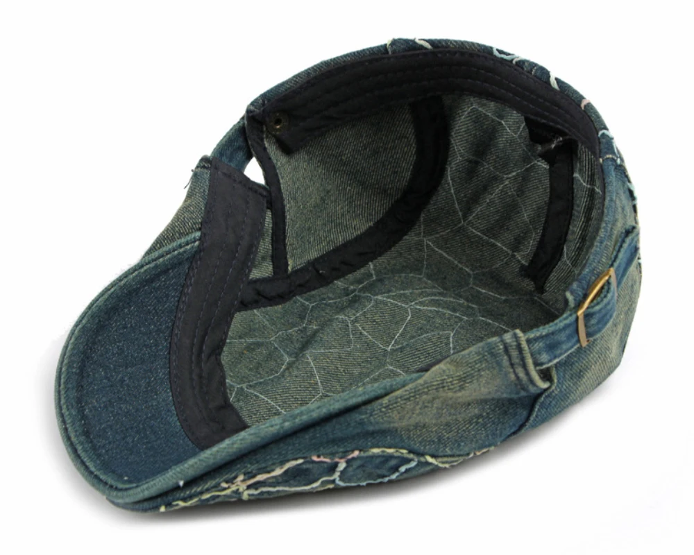 HT5071 Herren- und Damen-Baskenmützen Retro Künstler-Mütze mit Stickerei Hochwertige Baumwoll-Denim-Baskenmütze – Detail 10