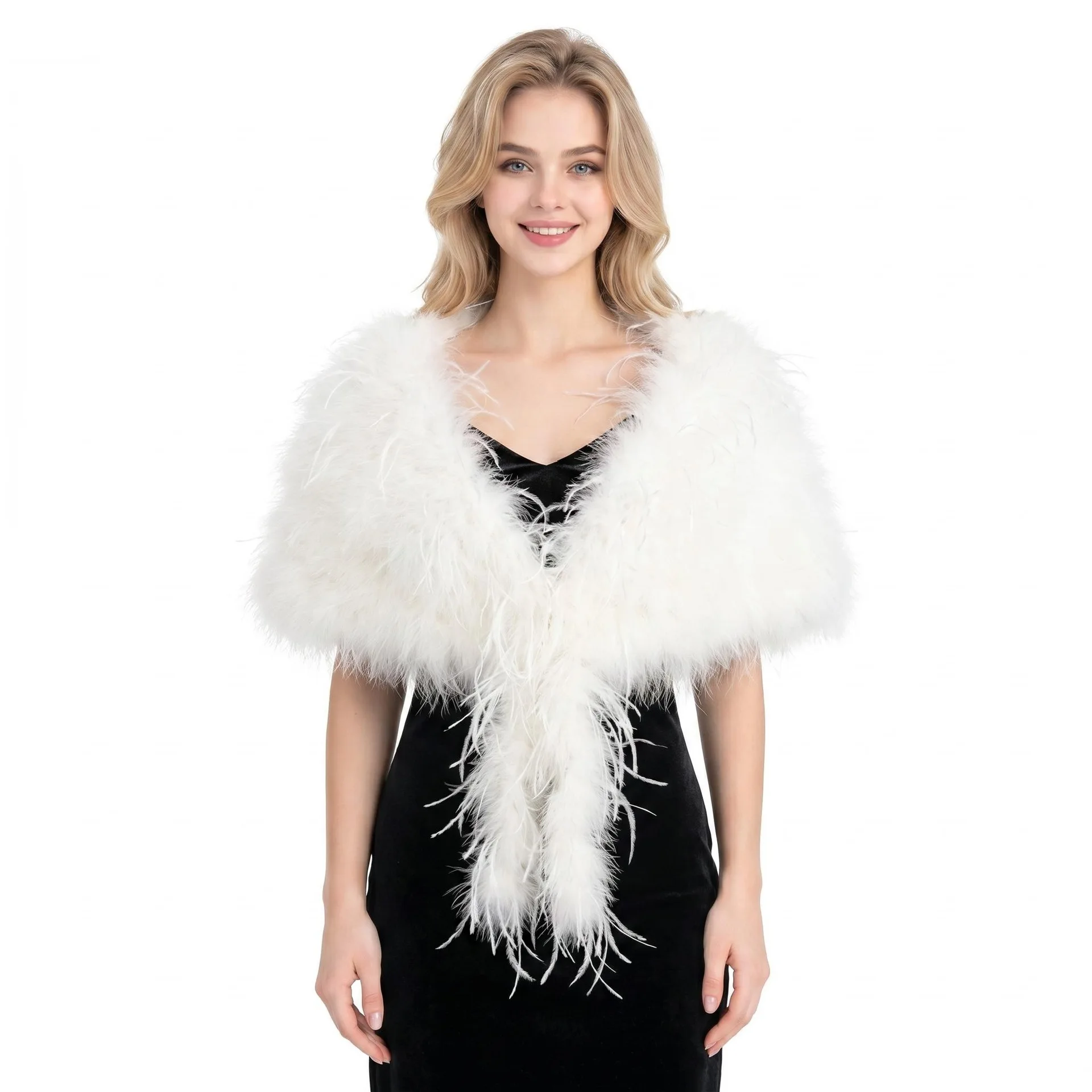 Colorful Feather Shawl Turkey  Ostrich Feathers Cloak Shoulder Wrap Stylish Accessory for Women