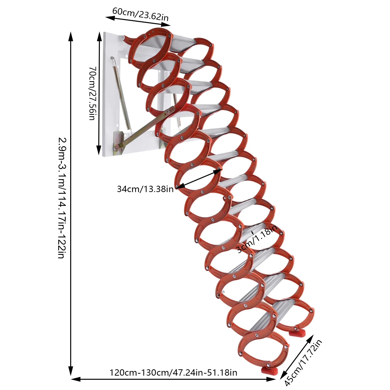 Scale per soffitta pieghevoli a 12 gradini, scale a soppalco montate a parete, altezza di installazione 9,5-10,17 piedi, scaletta morbida con piedini antiscivolo