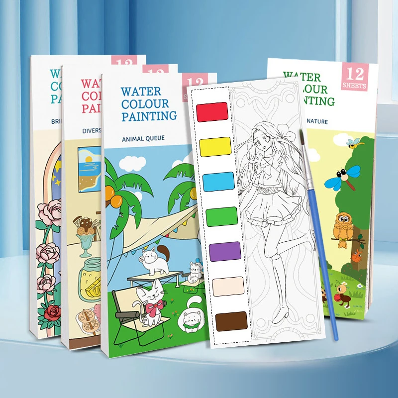 Mini Paint Pad Watercolour Paint Pad Coloring Books Pocket Watercolor Painting Book For Adults And Children 12-Pages