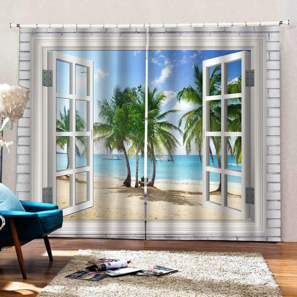 nature scenery curtains window curtain 3D Window Curtain Dinosaur print Luxury Blackout For Living Room