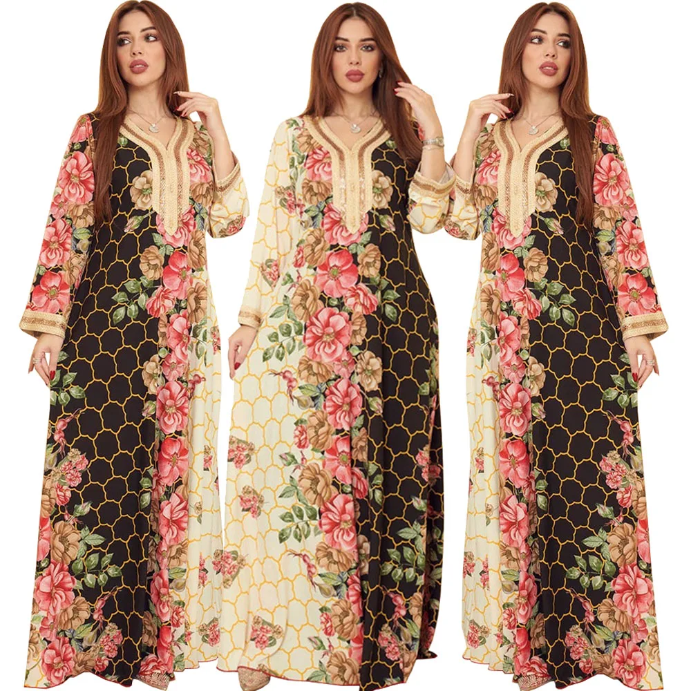 

Arab Morocco Muslim Dress Abayas Women Ramadan Print Abaya Dubai Turkey Islam Kaftan Robe Longue Musulmane Vestidos Largos 2024