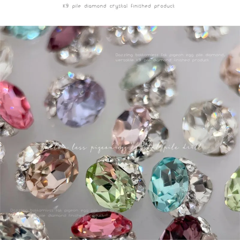 5PCS Sparkle K9 Colorful Pigeon Egg Oval Pile Diamonds Crystal Glass Nail Art Rhinestones Decorations Manicure Shiny Ornaments