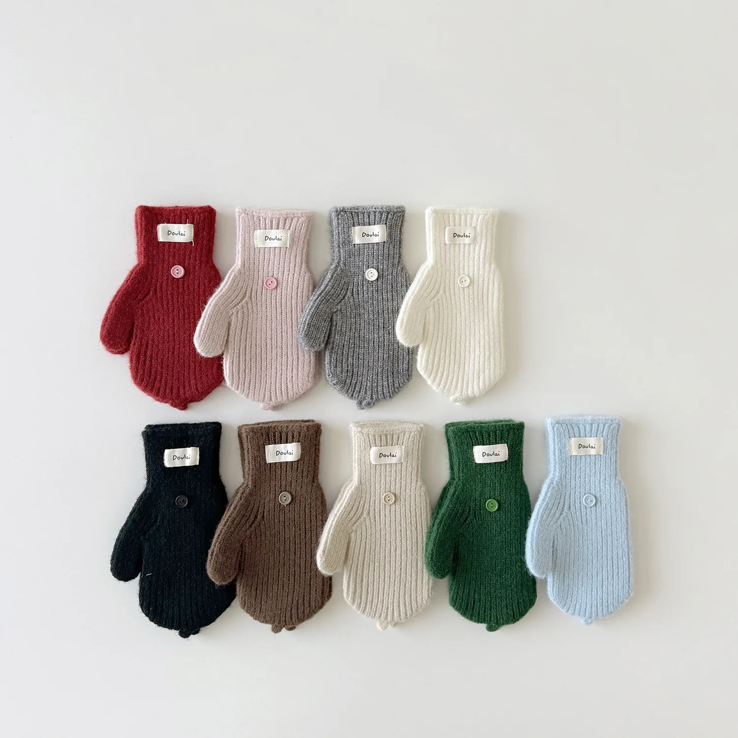 Korean Style Winter Knitted Warm Gloves for Toddlers Unisex Solid Color Fingerless Baby Mittens Kids Fashion
