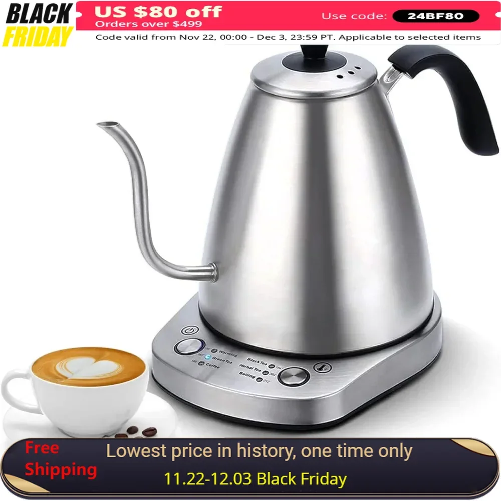 

Electric Kettle, 1L Kettle with 6 Temperatures, Stainless Steel Kettle, Auto Keep Warming and Boil-Dry Protection, Water Kettles