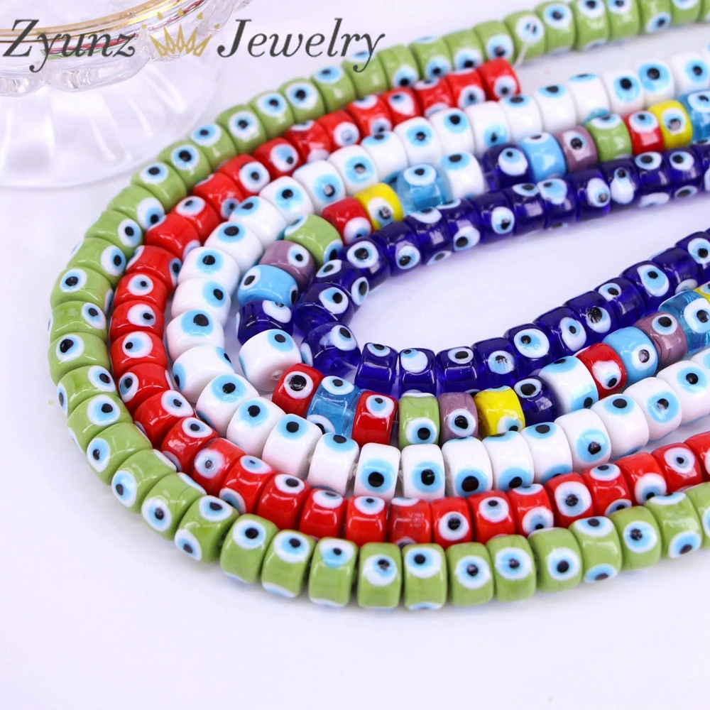 3 Strands, Mixed color evil eye Flat Round beads, assorted color evil eye beads, Lampwork glass beads, bracelet bead,Turkish Eye