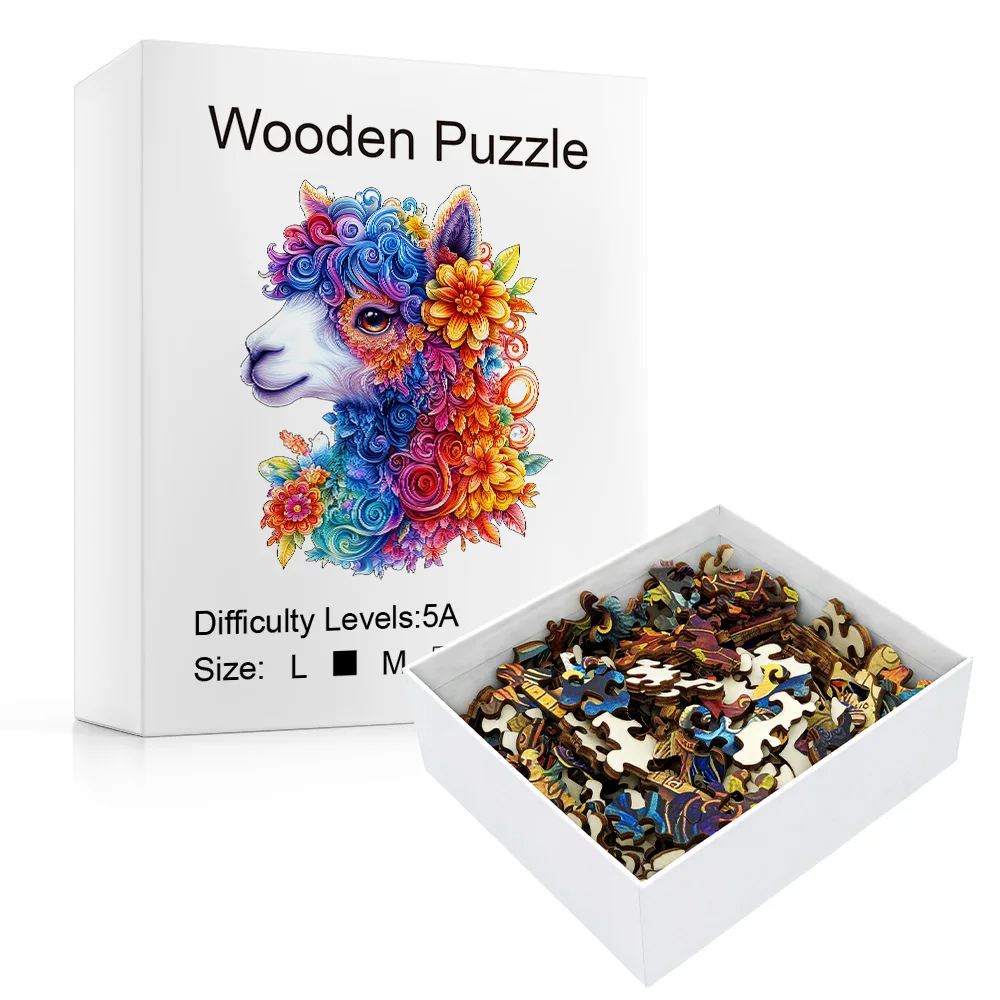 Premium Alpaca Wooden Puzzle: Artistic Brain-Teasing Game in Elegant White Gift Box – Unique Gift Idea for Friends, Family & All