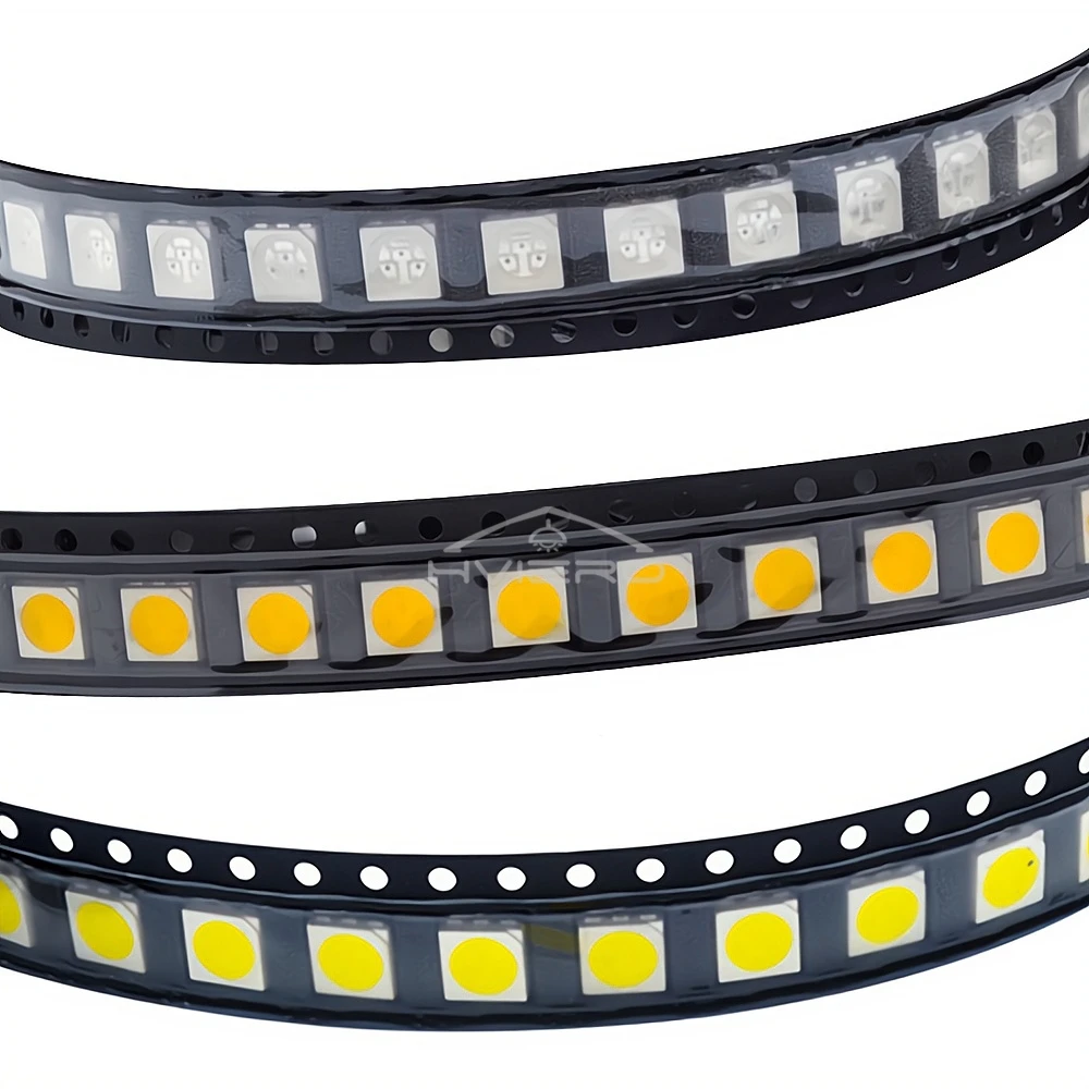 100 peças 5050 branco vermelho azul rosa rgb smd smt 60ma 3v 3 chips 10-12lm 6000-6500k led Plcc-6 lâmpada brilhante diodos emissores de luz