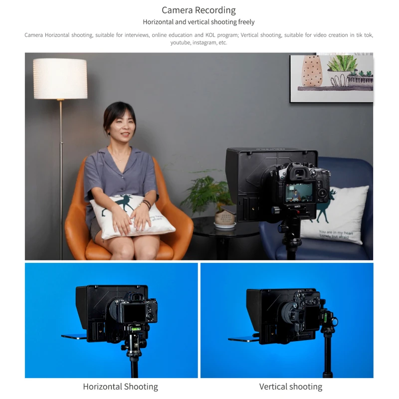 Feelworld TP10 Teleprompter 10 Inch Phone Camera Collapsible Teleprompter Support Horizontal and Vertical Shooting