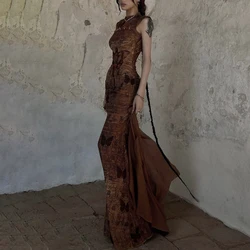 New Fashion Women Long Dress Vintage senza maniche girocollo Devil Butterfly Print Hollowed Slim Fit vestito aderente per la festa