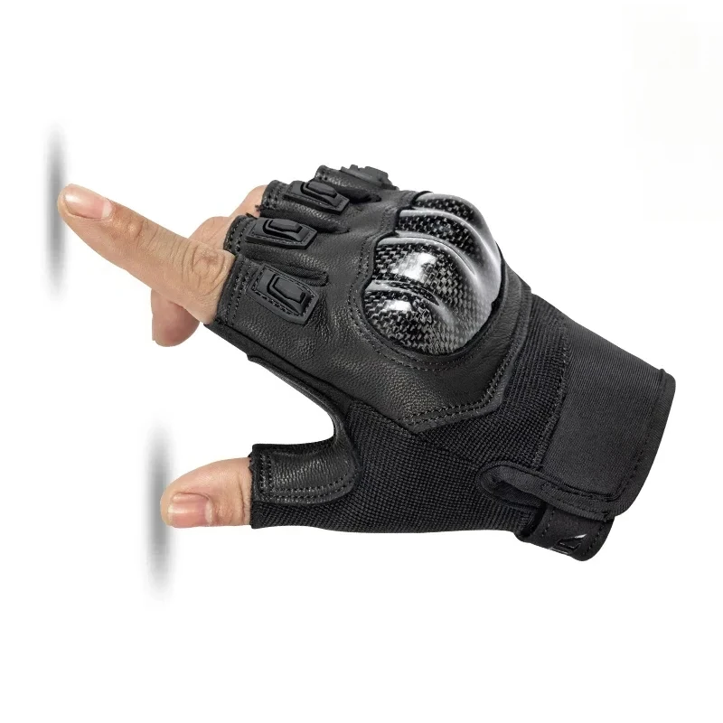 

Летние мотоциклетные перчатки из натуральной кожи с половиной пальца и защитой корпуса из углеродного волокна для мужчин и женщин, мотоперчатки для верховой езды