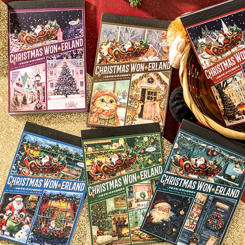 

30 шт., серия «Рождественская страна чудес», рождественская тема, двойной материал, разделенная зеркальная наклейка, книга, книга, коллаж, сделай сам, открытка для скрапбукинга