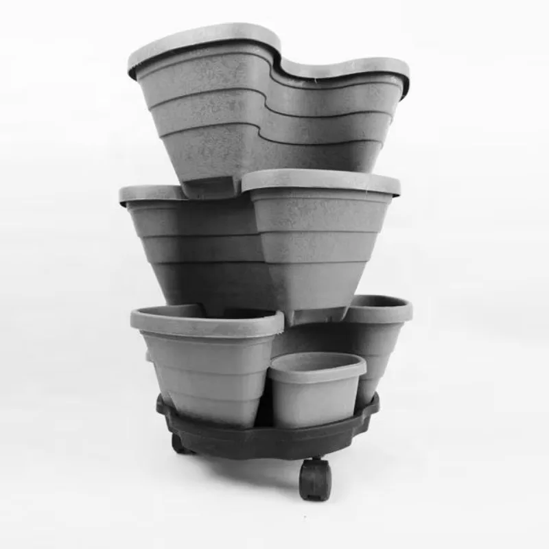 Garden Plastic Flower Pot Vertical Flower Pots Multi-Layer Stackable Pp Self Watering Garden Hydroponic Growing Plant Grow Pot
