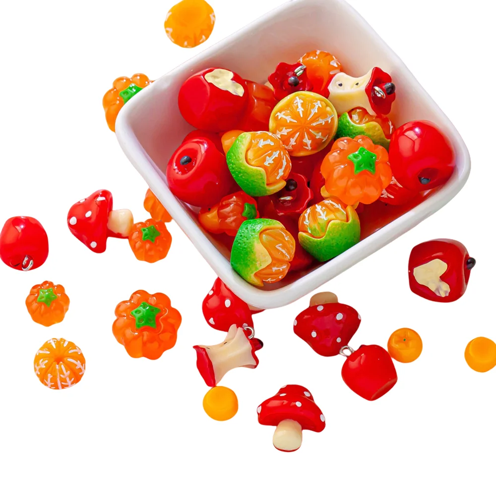 10pcs/Lot Cute Miniature Fruit 3D Apples Core Orange Resin Pendants For DIY Earrings Bracelets Charms Jewelry Making Supplies