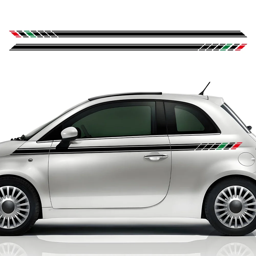 

2PCS Car Stickers Long Stripes Decal Waterproof Auto Side Skirt Stickers Car Decoration Accessories For Fiat 500 595 695 Abarth