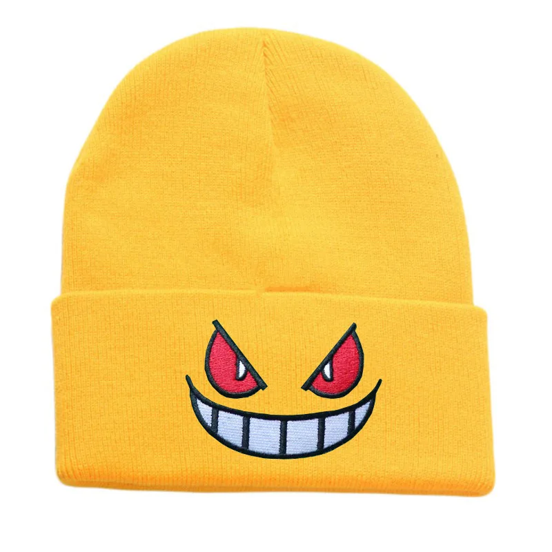 16 Colors Unisex Autumn Winter Outdoor Beanie for Men Women Knitted Gengar Hood Hat Embroidered Casual Outside Halloween Hats