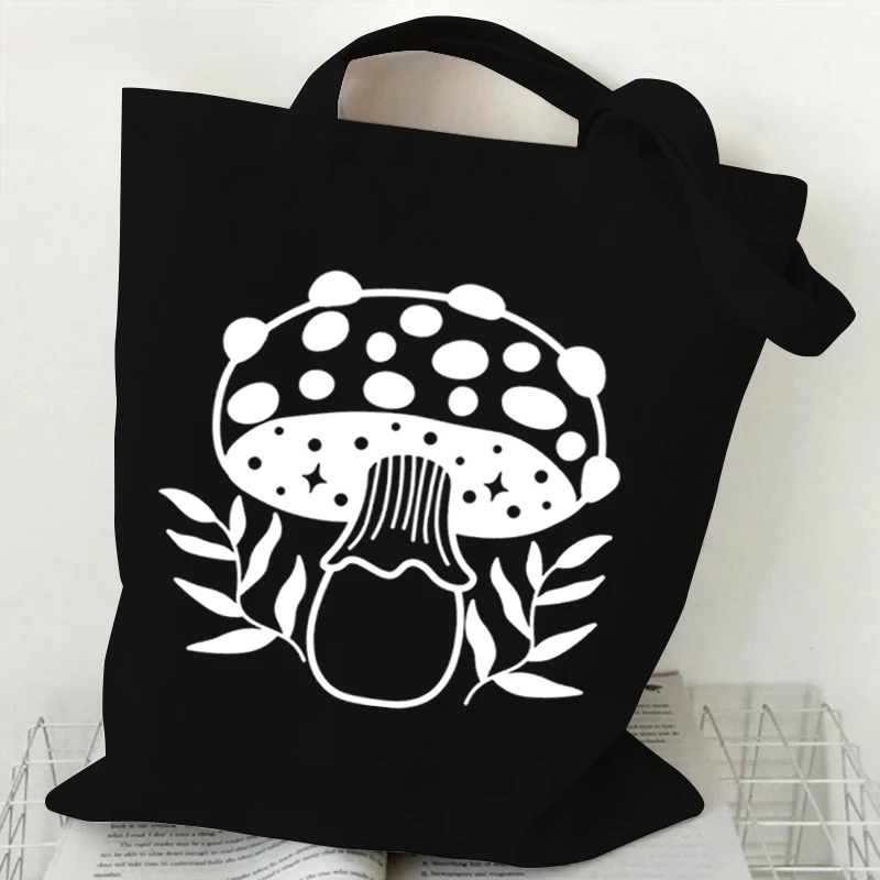 Shoulder Bag Vintage Sun Moon Butterfly Canvas Tote Bag Women Mushroom Series Shopping Bag Plant Style Student Mushroom Handbags