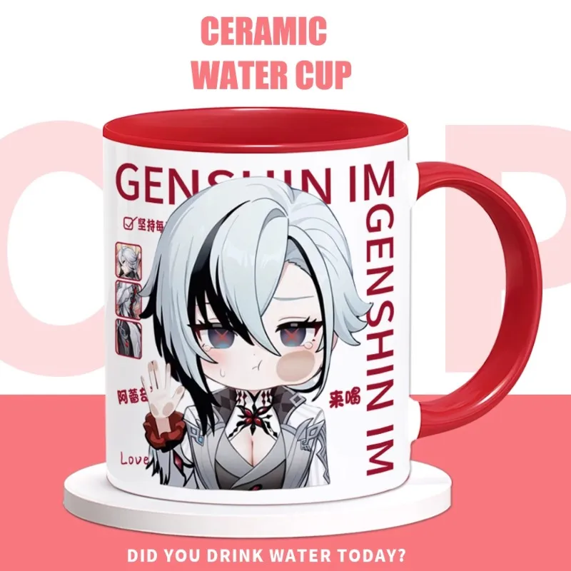 

Game Anime GS Impact Cos The Knave Arlecchino Unisex 2025 Simple Cartoon Cute 9.5x8cm Thermal Transfer Ceramic Mug Gift
