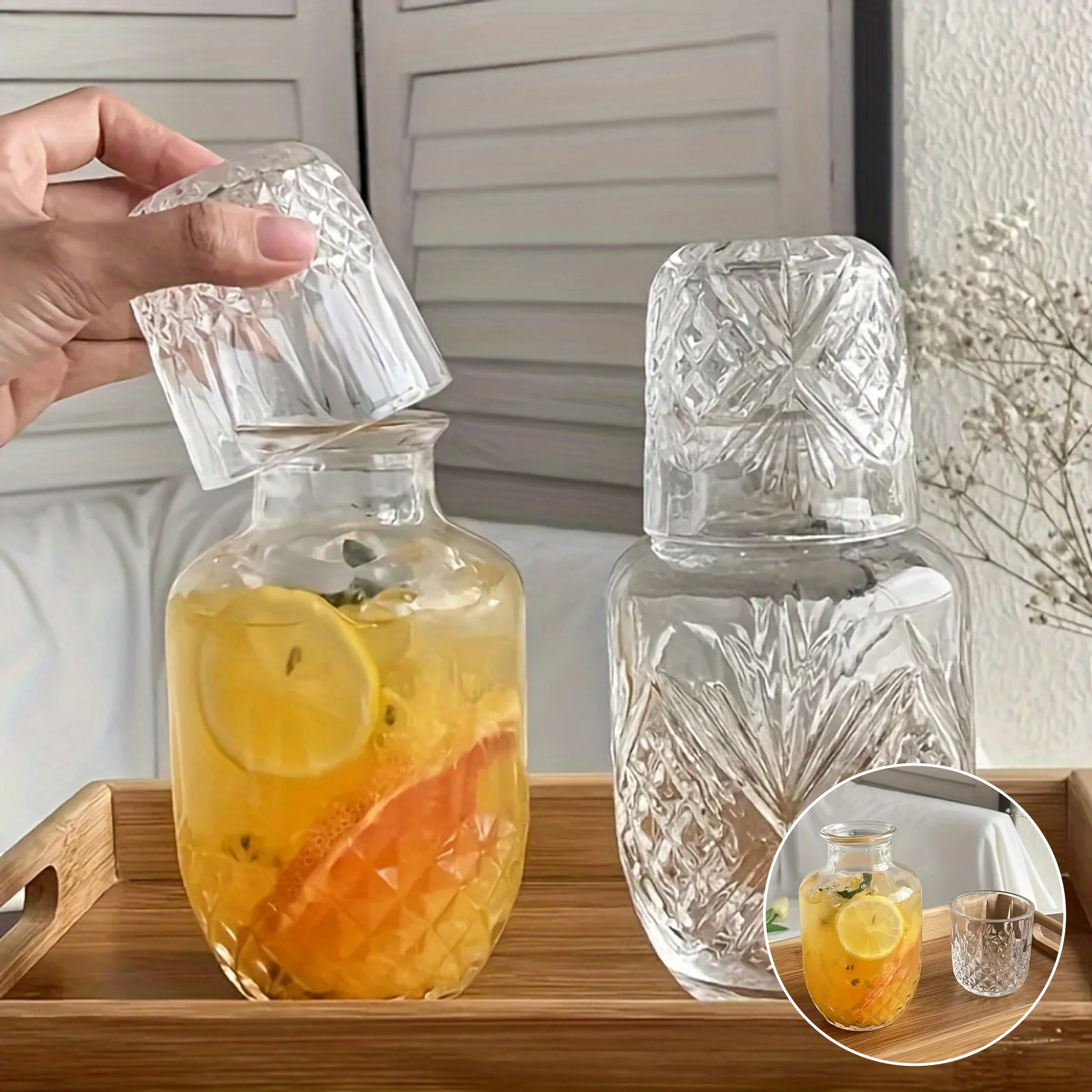 

Diamond Engraved Creative cocktail glass set with lid - one pot and one cup combo, juice jug, and cold drink cup