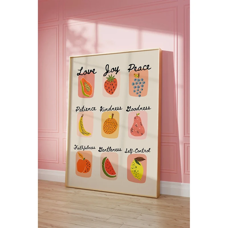 Fruit of The Spirit Art Canvas Wall Art Poster Retro Christian Wall Art Scripture Poster Bible Art Print God Art Fruit Wall Art