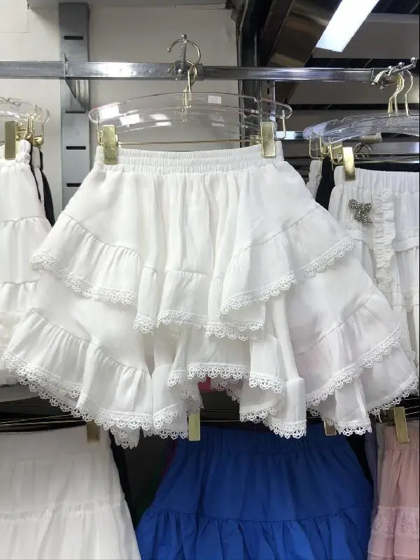 

Summer Elastic Waist Solid Irregular Mini Kawaii Skirt Japanese Style School Y2k Aesthetic Ruffles Short Skirt Streetwear Faldas