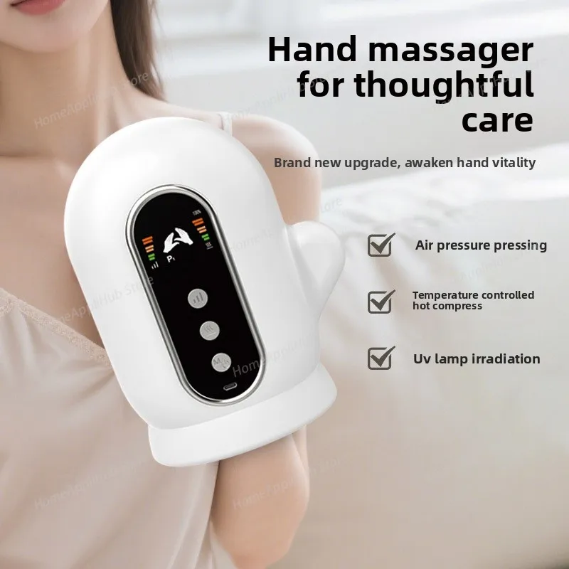 Heated Hand Massager Palm Wrist Finger Massage Device Air Pressure Kneading Electric Portable Vibrating Glove for Relax Hand