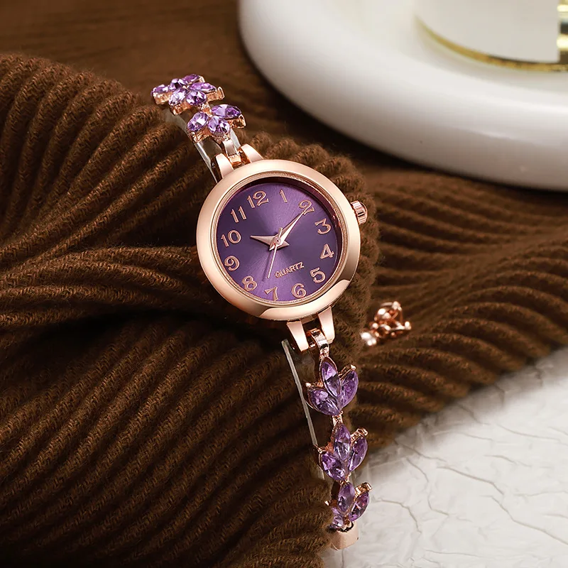 Relógio feminino elegante com mostrador árabe, pulseira de strass luxuosa, relógio de quartzo para mulheres, presente (sem caixa)