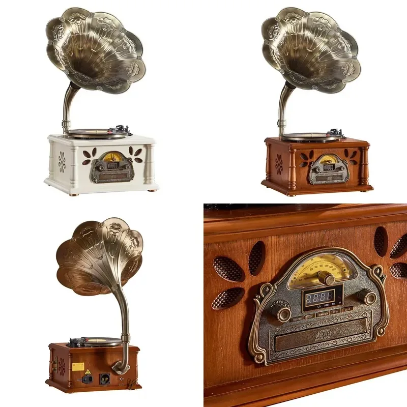 Classic Solid Wood Base Radio Phonograph Vinyl Record Player