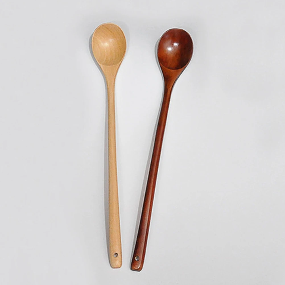

Coffee Spoon Wooden Serving Utensils Reusable Spoons Long Handle Mixing Lengthen