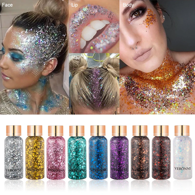 9 色のボディペイントグリッタージェルフェイスリップスターグリッターアイシャドウホリデーステージ輝く肌と眩しいメイクアップ