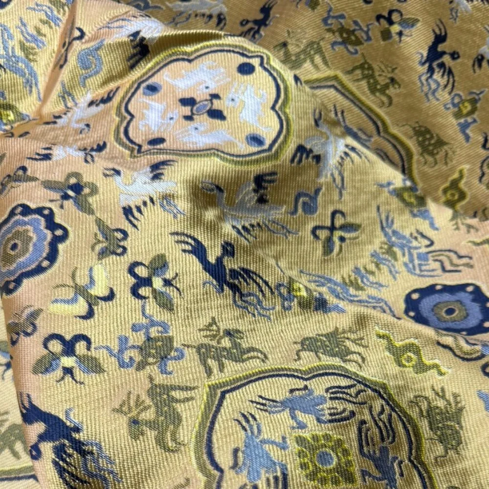 

Satin Jacquard Fabric Yellow for Coat Dress Clothing Fabrics Wholesale Diy Sew Cloth By Meters Polyester Material