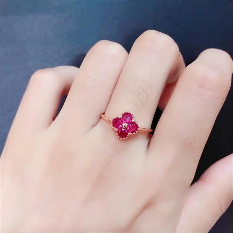 Fresh Charms Ruby Small Flower Rings for Women Inlaid High Quality Ruby Ring Exquisite Engagement Wedding Jewelry