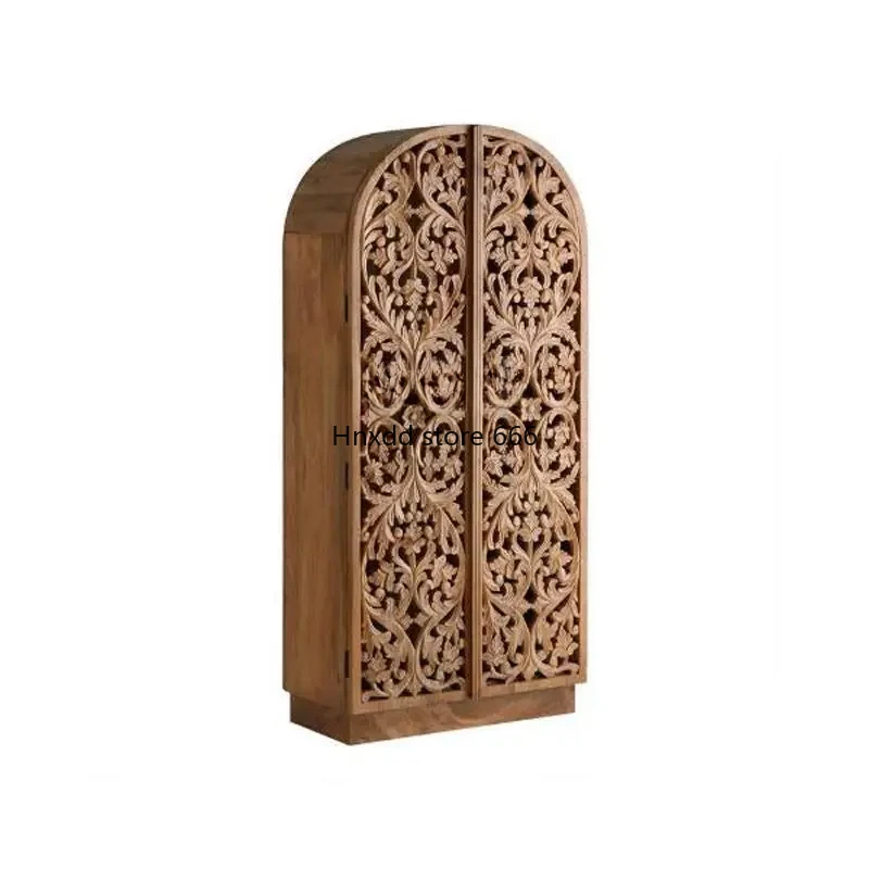 Hollow carved solid wood wardrobe French retro dining side locker bedroom bed and breakfast furniture