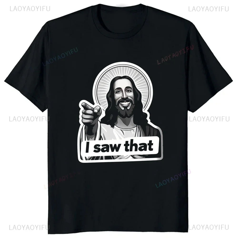 Jesus เสื้อยืดพิมพ์ลาย Jesus, เสื้อยืดพิมพ์ลาย Jesus เทรนด์ฤดูร้อนแขนสั้นฮาราจูกุเสื้อยืดกลางมีกราฟิกขนาดใหญ่