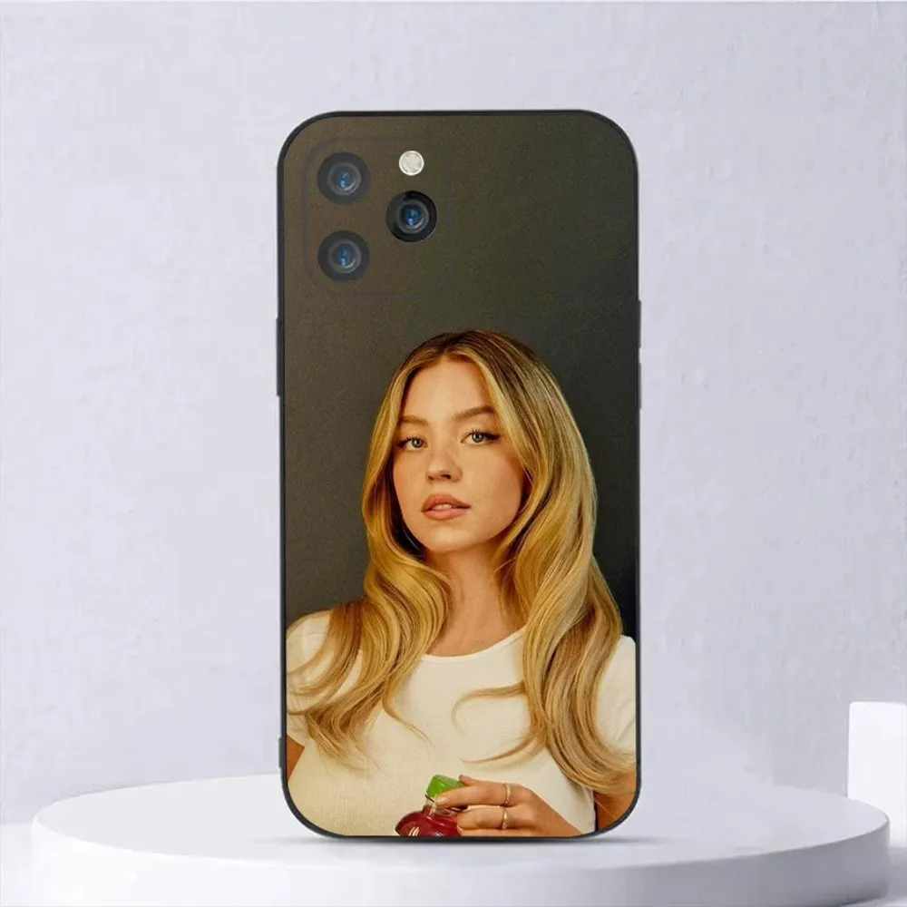 Actress S-Sydney Sweeney Phone Case For iPhone 16,15,14,13,12,11,Plus,Pro Max,XS,X,XR,SE,Mini,8,7 Soft Silicone Black Cover