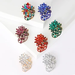 Rhinestone Flower Brooches for Women Unisex Trendy Multicolor Crystal Pins Banquet Party Backpack Gifts Jewelry Accessories