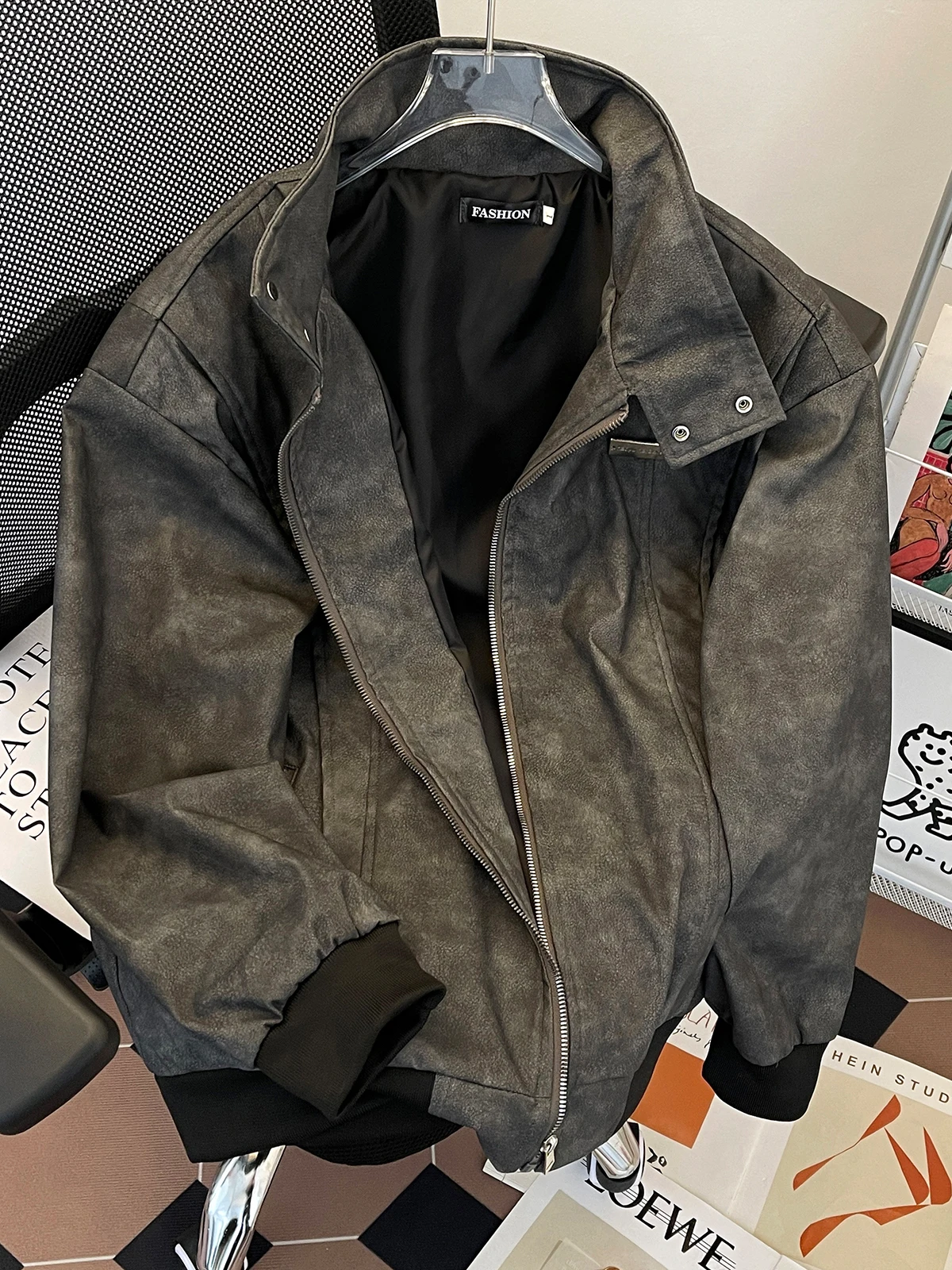 

Ретро-американская мужская байкерская куртка с замшевым воротником-стойкой, весенне-осенняя, повседневная, модная, брендовая, в стиле High Street