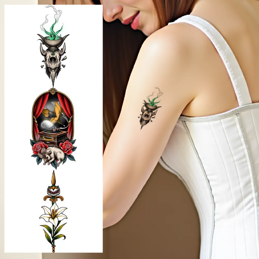 

28pcs Temporary Tattoo Carousel Temporary Tattoo Stickers Bee Hot Air Balloon New School Traditional Airplane For Chest Men