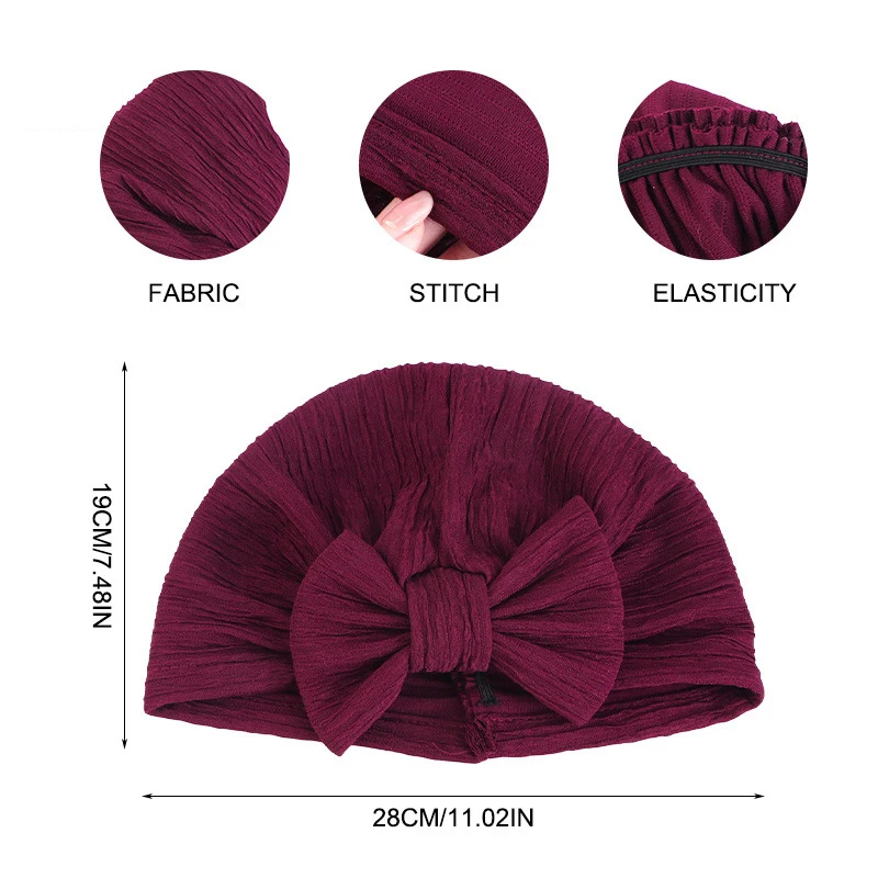 Turban Hijab pour femmes musulmanes, bonnet solide, grand nœud papillon, chapeau, écharpe, sauna, casquette, tête ronde, bonnets de chimio, nœuds, accessoires pour cheveux