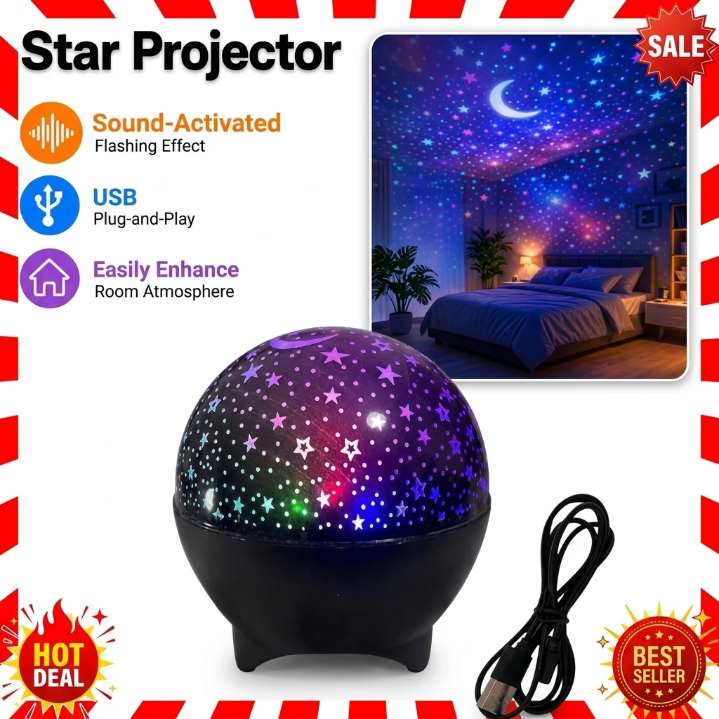 RGB Night Lights LED Projector Light Starry Moon Galaxy Projection Lamp 5V USB for Kids Present Christmas Gift Room Decorations