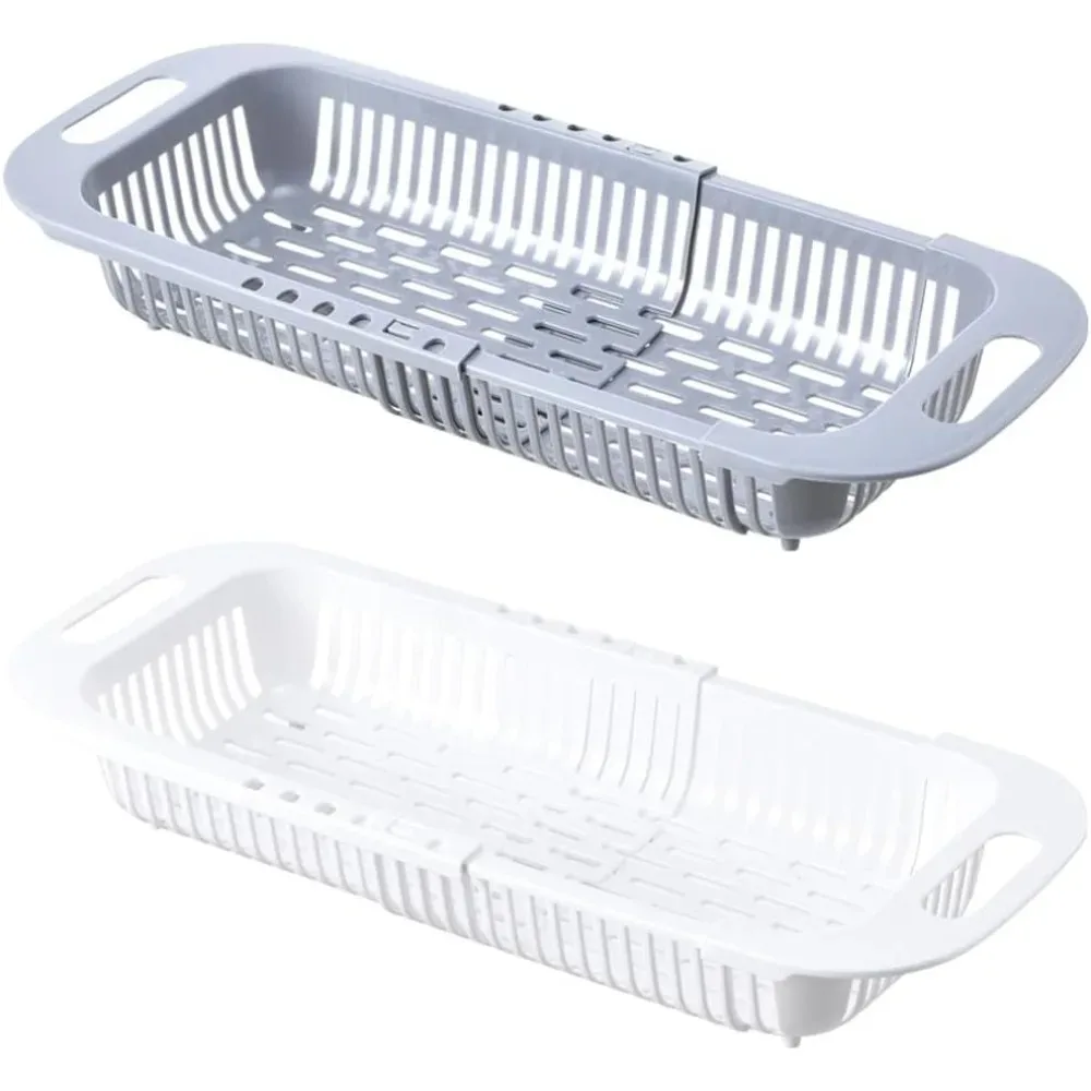 Extendable Over the Sink Colander Fruits and Vegetables Drain Basket Adjustable Strainer Sink Washing Basket for Kitchen