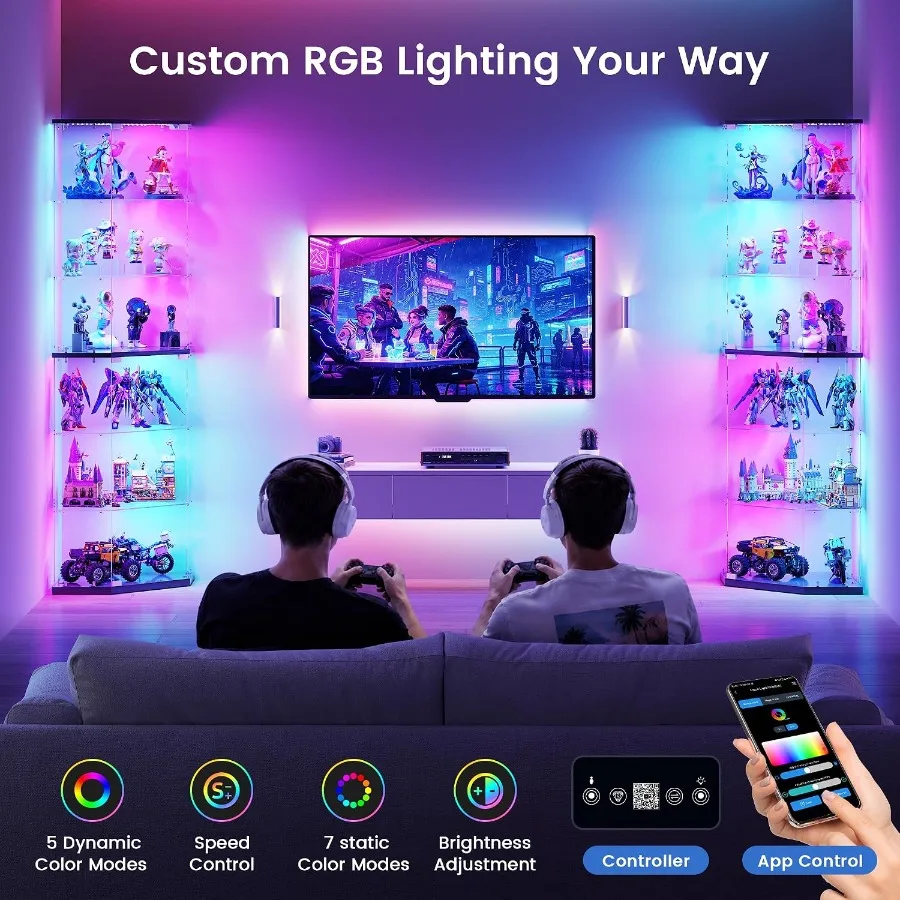 HNEBC 69"H Corner Display Cabinet with Glass Door and RGB Sensor Lights view 2